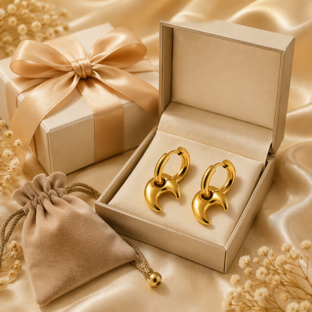 Crescent hoop earrings in gift packaging