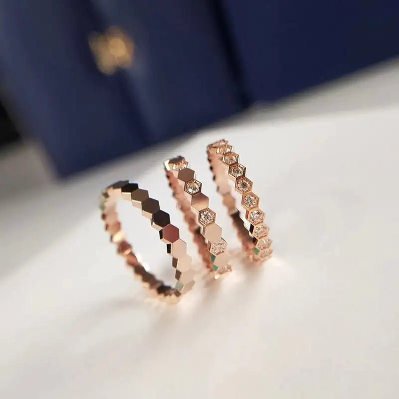 Honeycomb Stacking Rings Set of three in rose gold, side by side