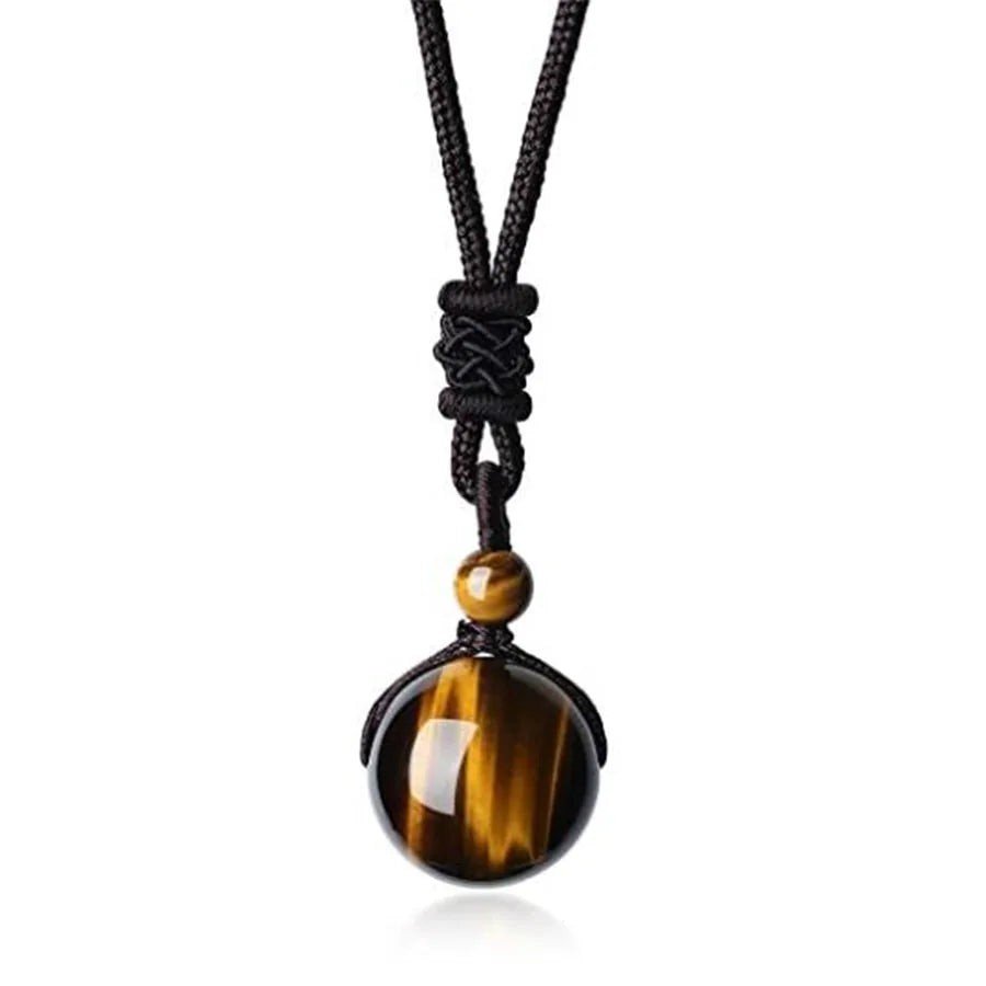 Tiger eye necklace with a genuine tiger eye stone in a gold-tone oval frame